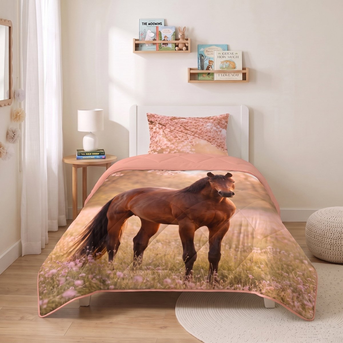 Microfibre Kids Coverless Duvet Pony | Pink | Single - 140cm (W) x 200cm (L) - The Bedding & Blankets Store