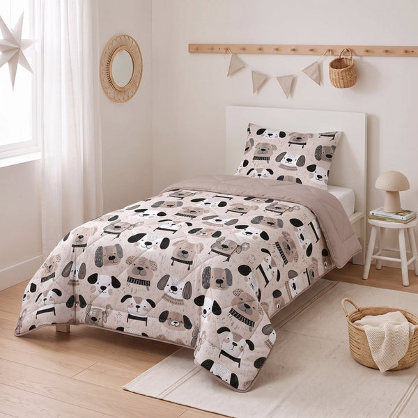 Microfibre Kids Coverless Duvet Puppies | Taupe | Single - 140cm (W) x 200cm (L) - The Bedding & Blankets Store