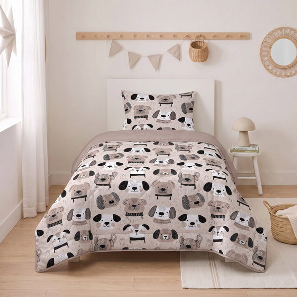 Microfibre Kids Coverless Duvet Puppies | Taupe | Single - 140cm (W) x 200cm (L) - The Bedding & Blankets Store