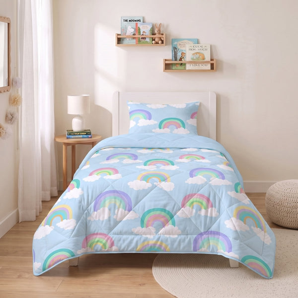 Microfibre Kids Coverless Duvet Rainbow | Blue | Single - 140cm (W) x 200cm (L) - The Bedding & Blankets Store