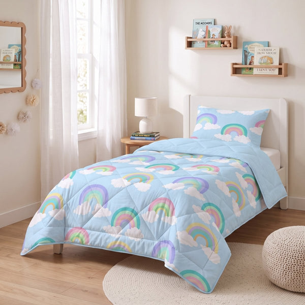 Microfibre Kids Coverless Duvet Rainbow | Blue | Single - 140cm (W) x 200cm (L) - The Bedding & Blankets Store