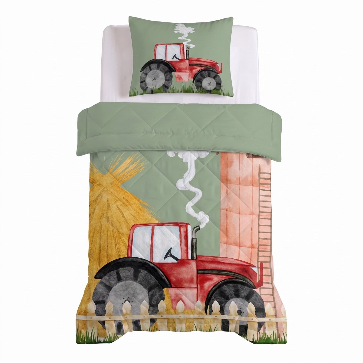 Microfibre Kids Coverless Duvet Tractor | Green | Single - 140cm (W) x 200cm (L) - The Bedding & Blankets Store