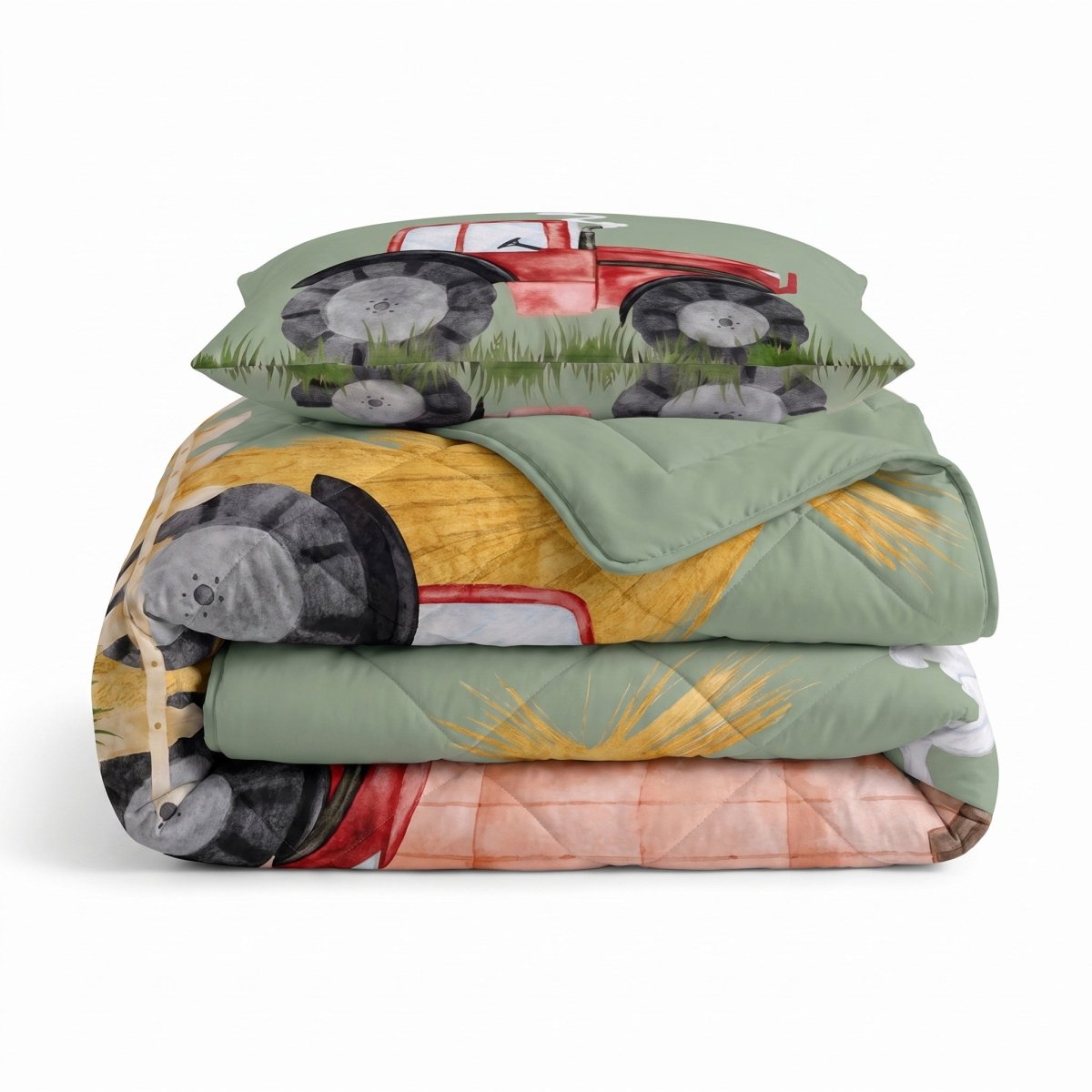 Microfibre Kids Coverless Duvet Tractor | Green | Single - 140cm (W) x 200cm (L) - The Bedding & Blankets Store