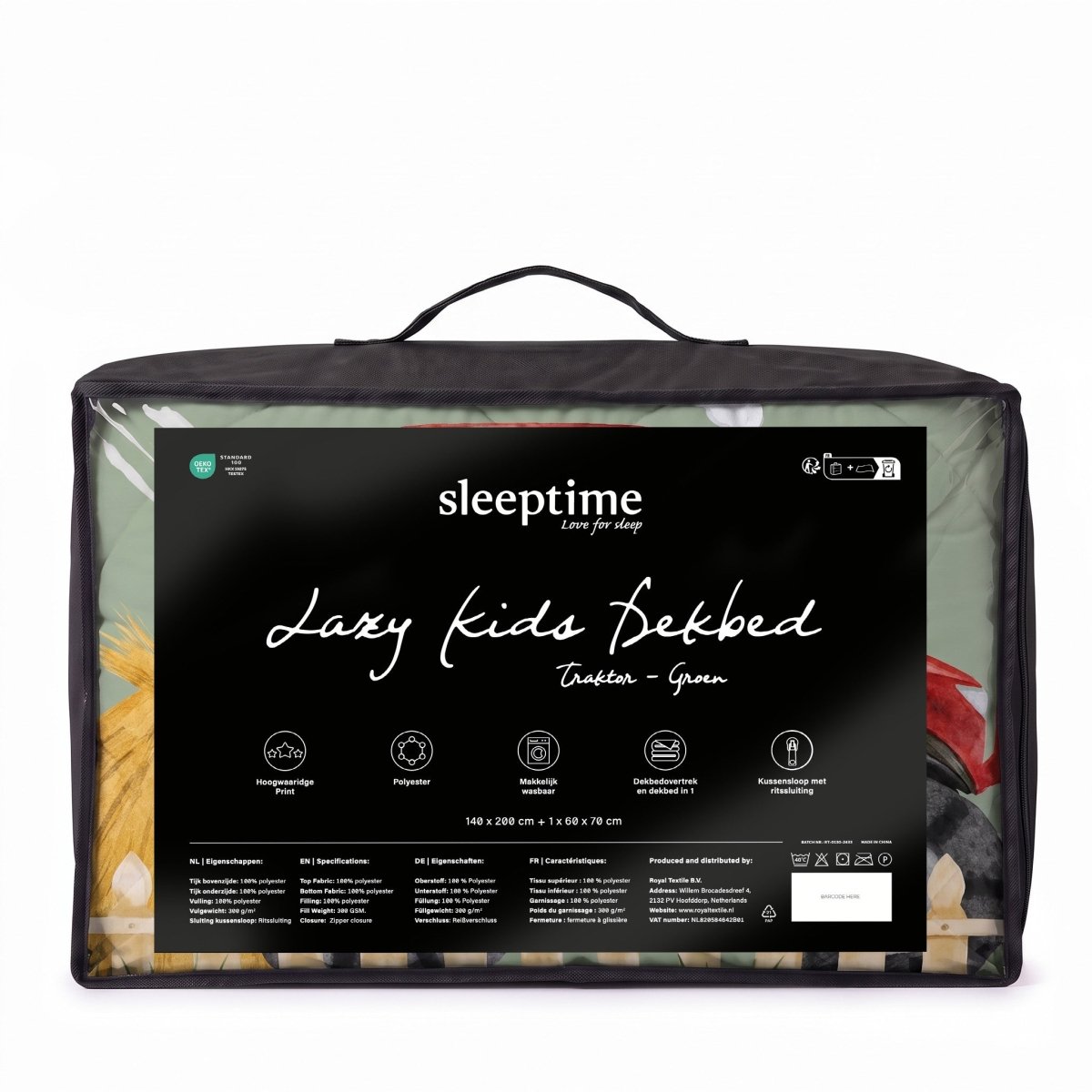 Microfibre Kids Coverless Duvet Tractor | Green | Single - 140cm (W) x 200cm (L) - The Bedding & Blankets Store