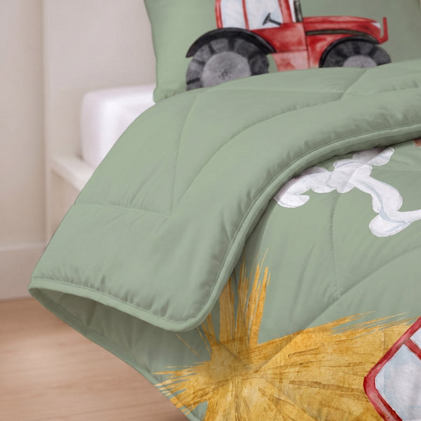 Microfibre Kids Coverless Duvet Tractor | Green | Single - 140cm (W) x 200cm (L) - The Bedding & Blankets Store
