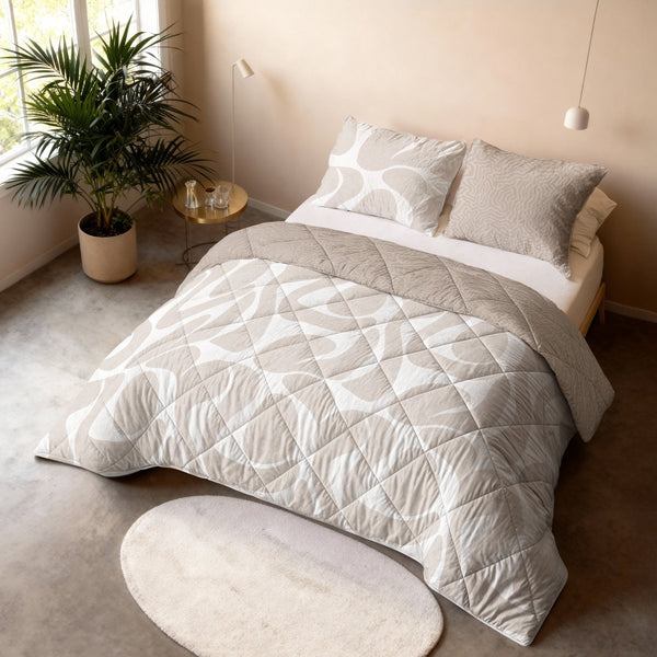 Microfibre Lazy Duvet Drifty | Sand/Grey | King Long - 240cm (W) x 220cm (L) - The Bedding & Blankets Store