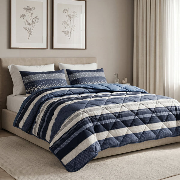 Microfibre Lazy Duvet Elisabeth | Navy | King - 240cm (W) x 200cm (L) - The Bedding & Blankets Store