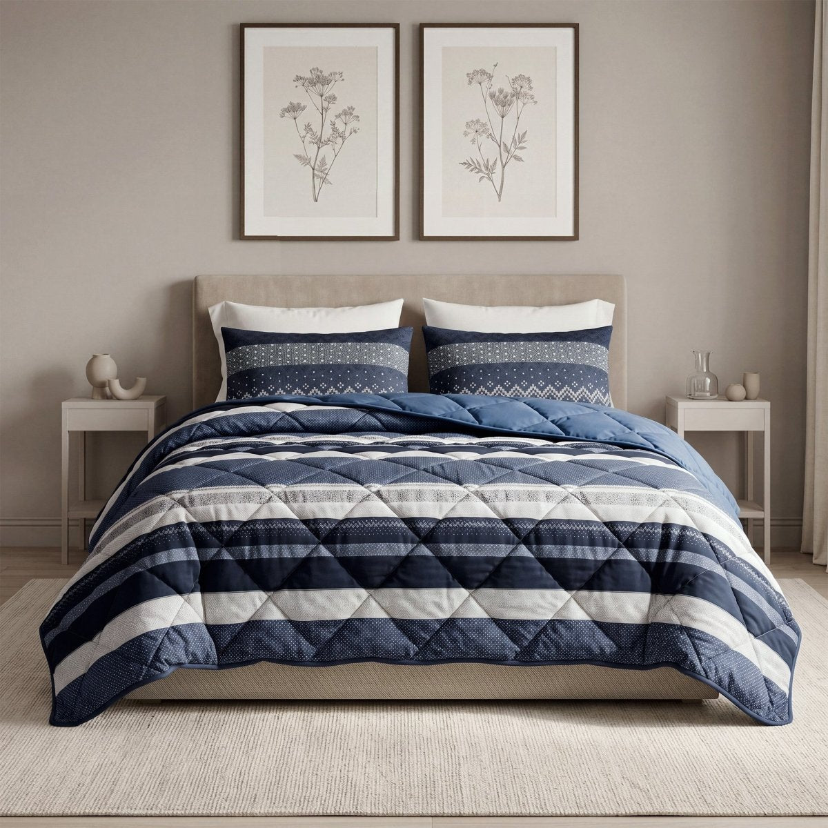 Microfibre Lazy Duvet Elisabeth | Navy | King - 240cm (W) x 200cm (L) - The Bedding & Blankets Store