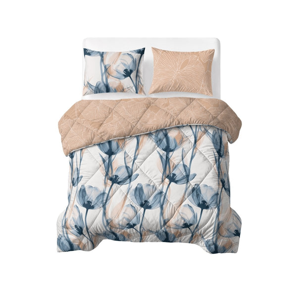 Microfibre Lazy Duvet Glass Flower | Blue | King Long - 240cm (W) x 220cm (L) - The Bedding & Blankets Store