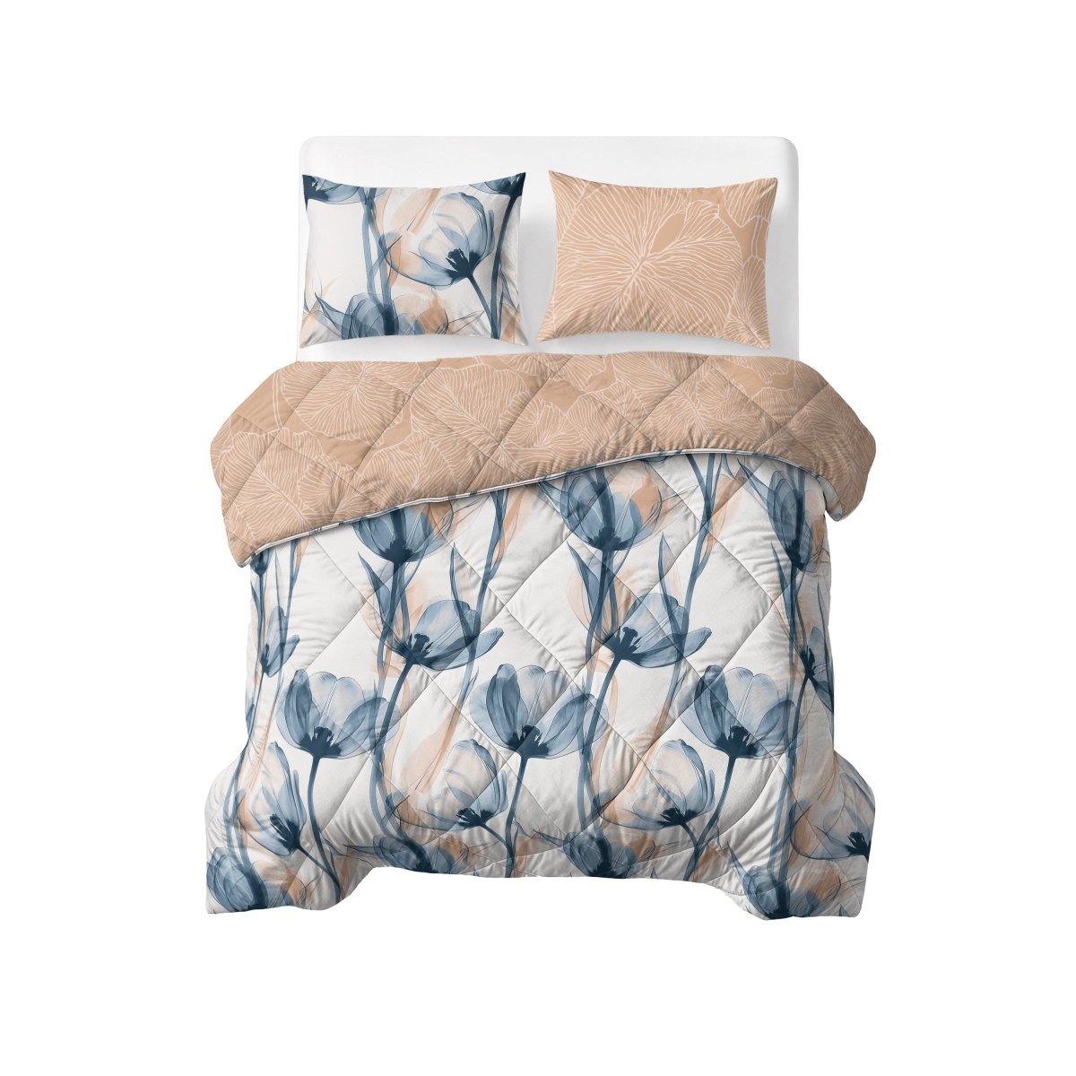 Microfibre Lazy Duvet Glass Flower | Blue | King Long - 240cm (W) x 220cm (L) - The Bedding & Blankets Store