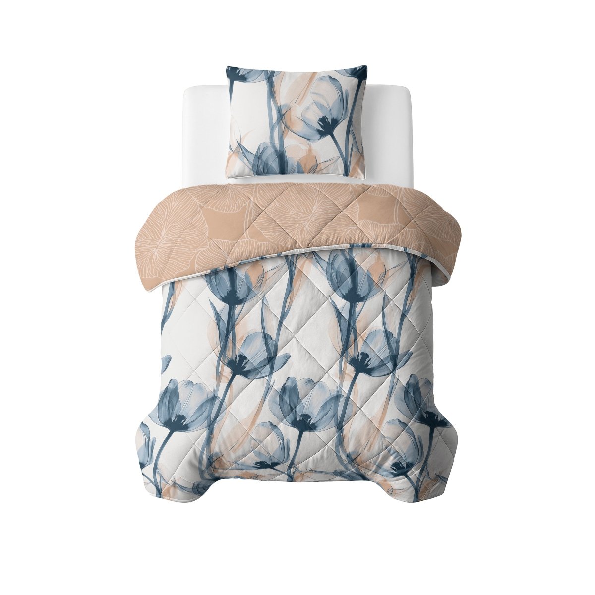 Microfibre Lazy Duvet Glass Flower | Blue | King Long - 240cm (W) x 220cm (L) - The Bedding & Blankets Store
