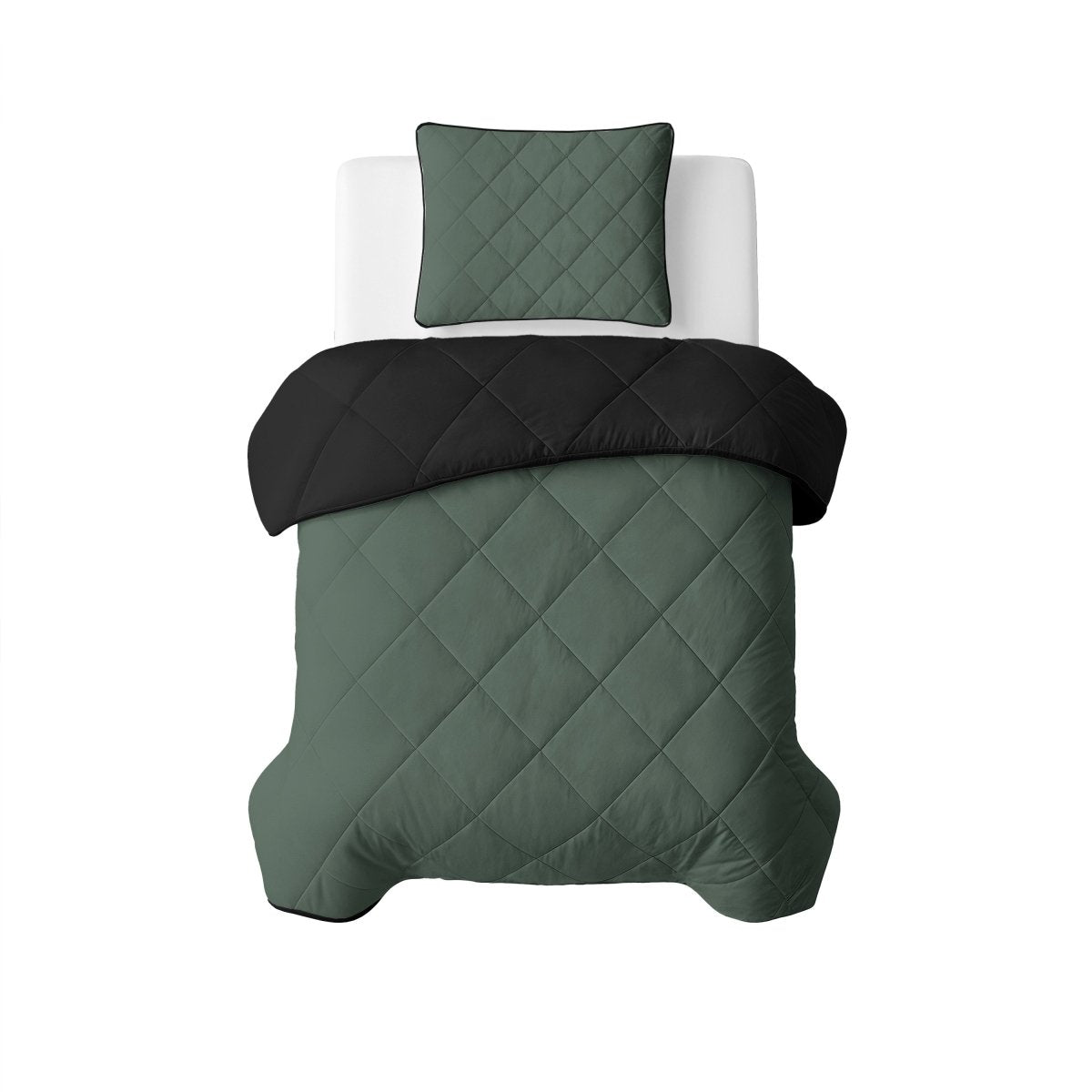 Microfibre Lazy Duvet Uni | Green/Black | King - 240cm (W) x 200cm (L) - The Bedding & Blankets Store