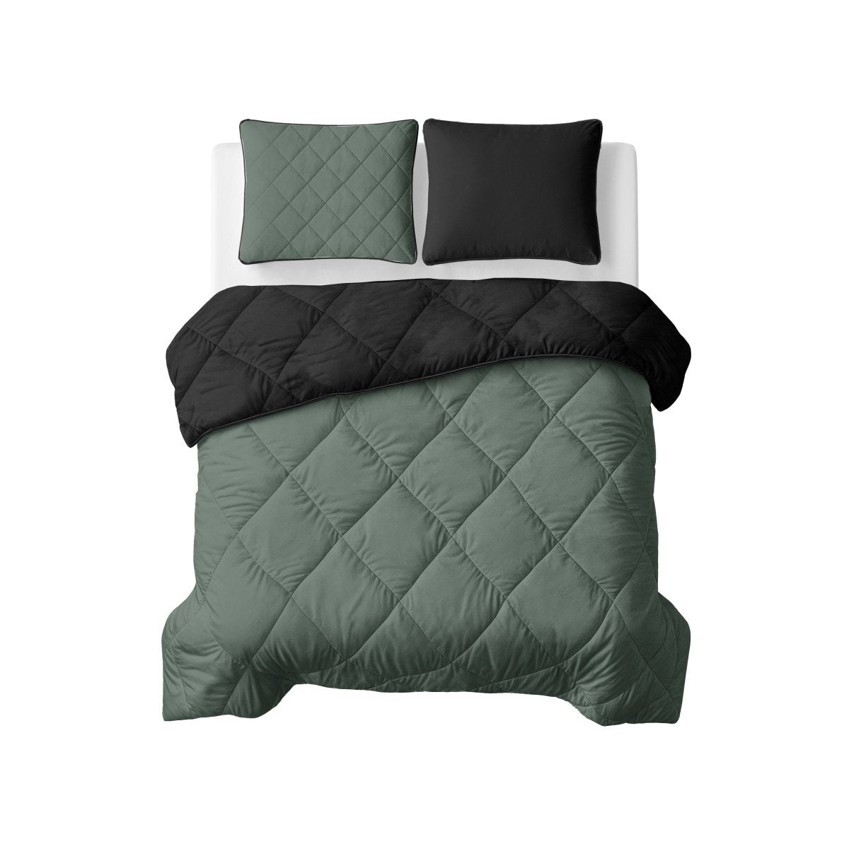 Microfibre Lazy Duvet Uni | Green/Black | King - 240cm (W) x 200cm (L) - The Bedding & Blankets Store