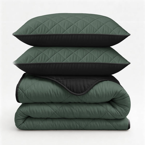 Microfibre Lazy Duvet Uni | Green/Black | King - 240cm (W) x 200cm (L) - The Bedding & Blankets Store