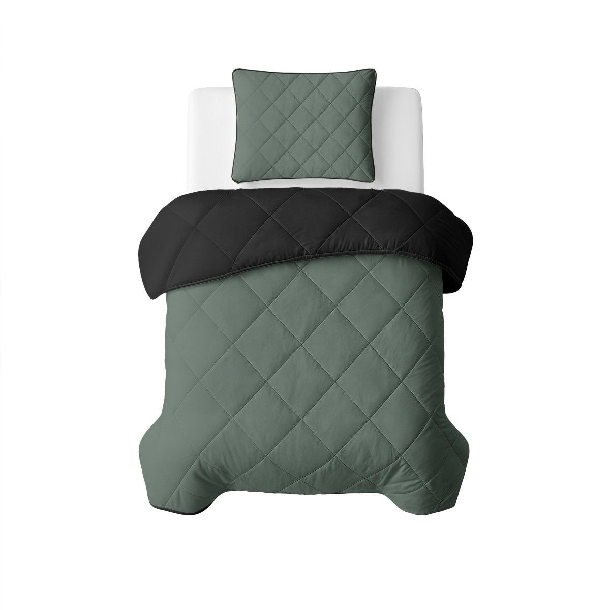 Microfibre Lazy Duvet Uni | Green/Black | King - 240cm (W) x 200cm (L) - The Bedding & Blankets Store
