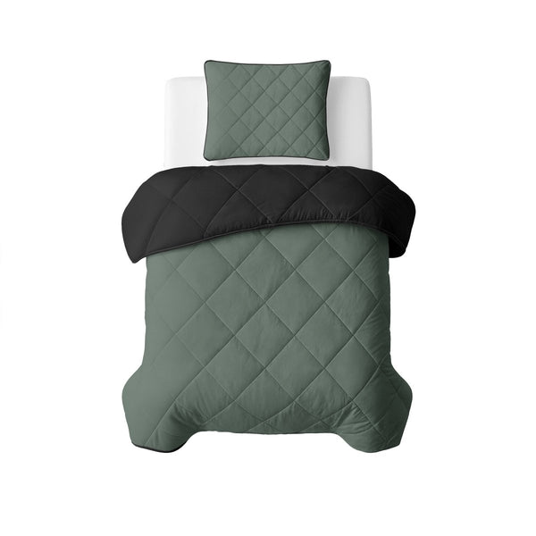 Microfibre Lazy Duvet Uni | Green/Black | King - 240cm (W) x 200cm (L) - The Bedding & Blankets Store