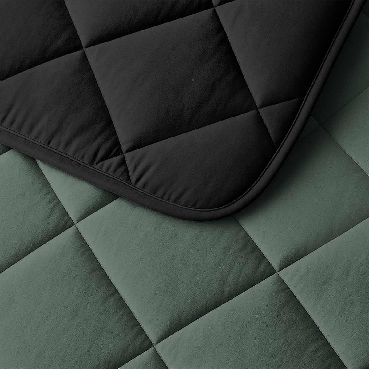 Microfibre Lazy Duvet Uni | Green/Black | King - 240cm (W) x 200cm (L) - The Bedding & Blankets Store