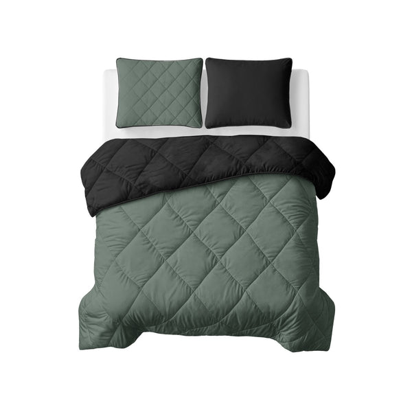 Microfibre Lazy Duvet Uni | Green/Black | King - 240cm (W) x 200cm (L) - The Bedding & Blankets Store