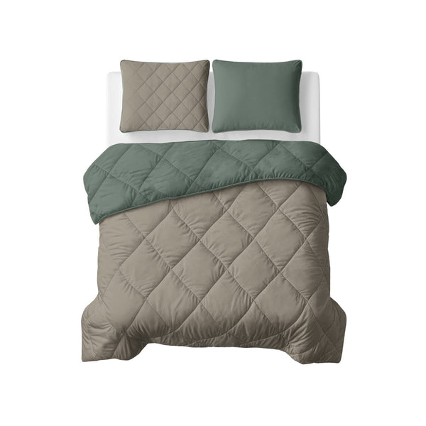 Microfibre Lazy Duvet Uni | Green/Taupe | King - 240cm (W) x 200cm (L) - The Bedding & Blankets Store
