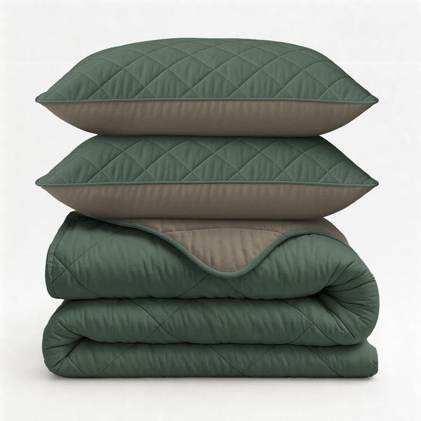 Microfibre Lazy Duvet Uni | Green/Taupe | King - 240cm (W) x 200cm (L) - The Bedding & Blankets Store