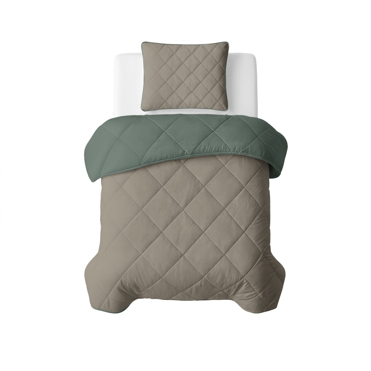Microfibre Lazy Duvet Uni | Green/Taupe | King - 240cm (W) x 200cm (L) - The Bedding & Blankets Store