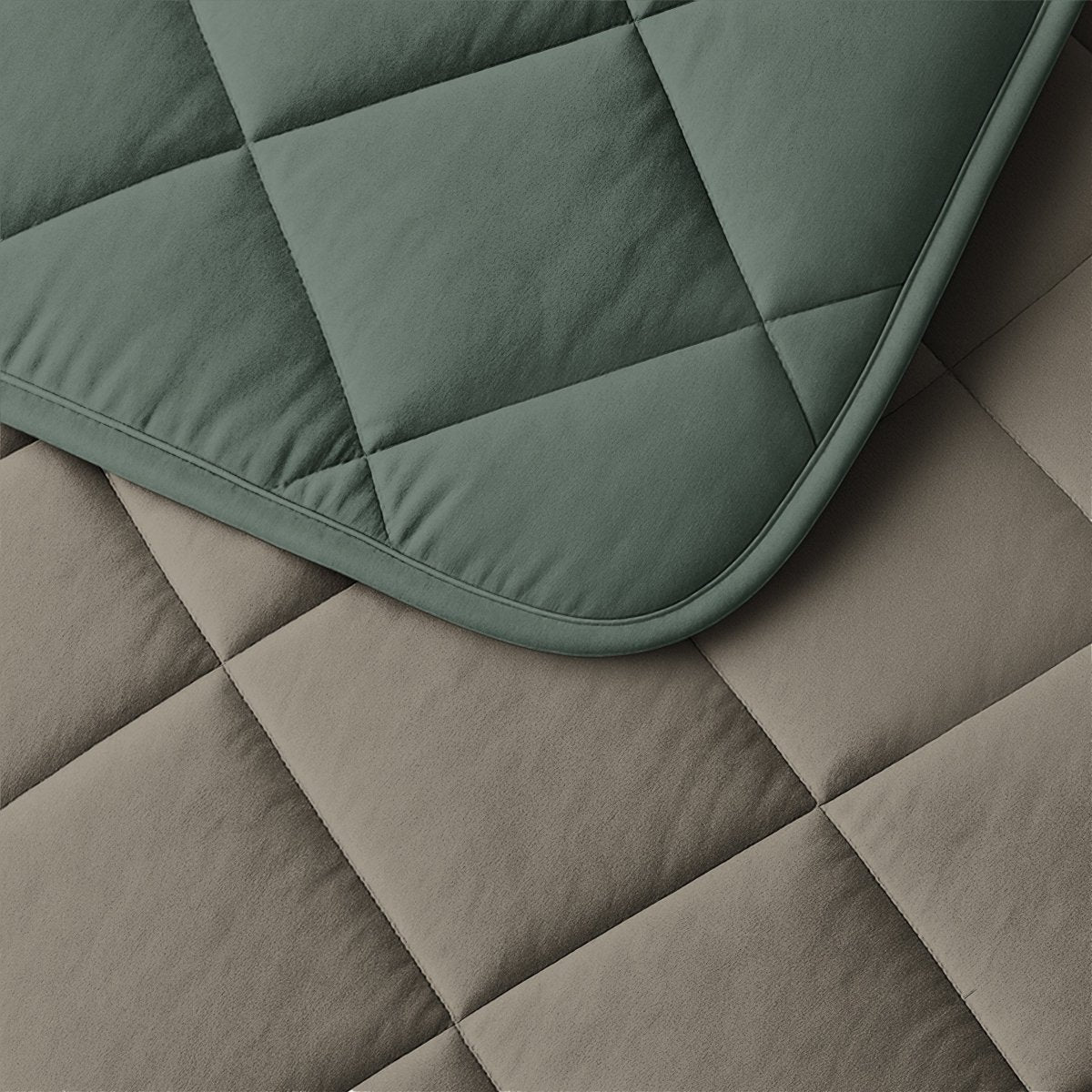 Microfibre Lazy Duvet Uni | Green/Taupe | King - 240cm (W) x 200cm (L) - The Bedding & Blankets Store