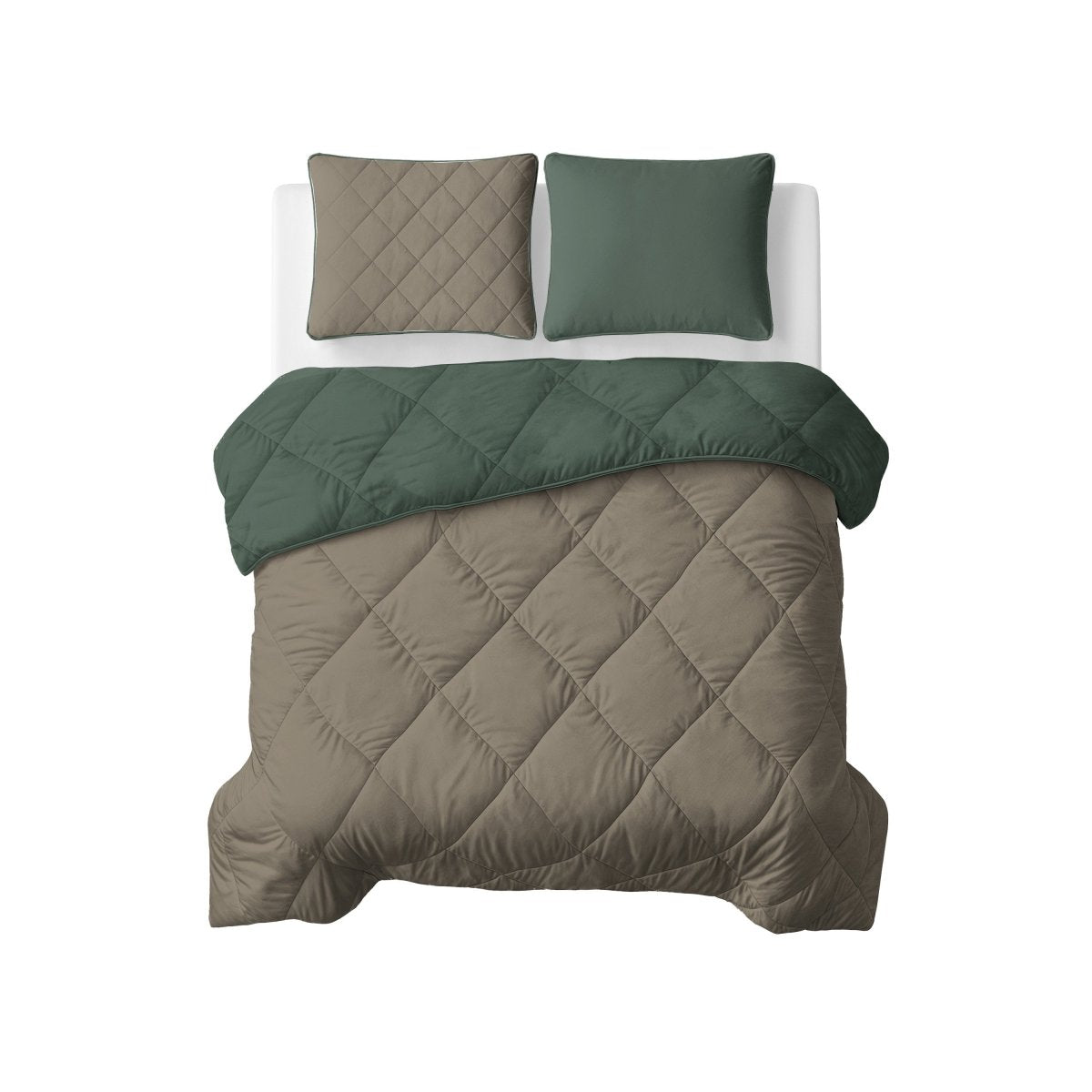 Microfibre Lazy Duvet Uni | Green/Taupe | King - 240cm (W) x 200cm (L) - The Bedding & Blankets Store