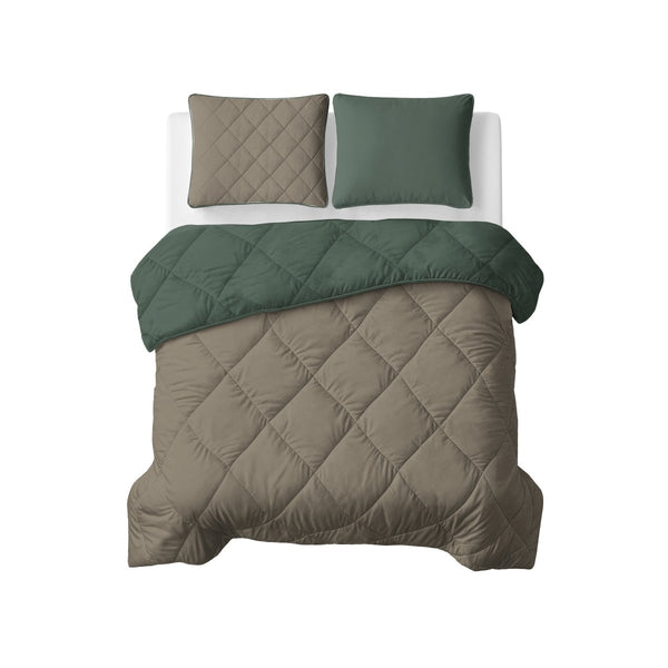Microfibre Lazy Duvet Uni | Green/Taupe | King - 240cm (W) x 200cm (L) - The Bedding & Blankets Store