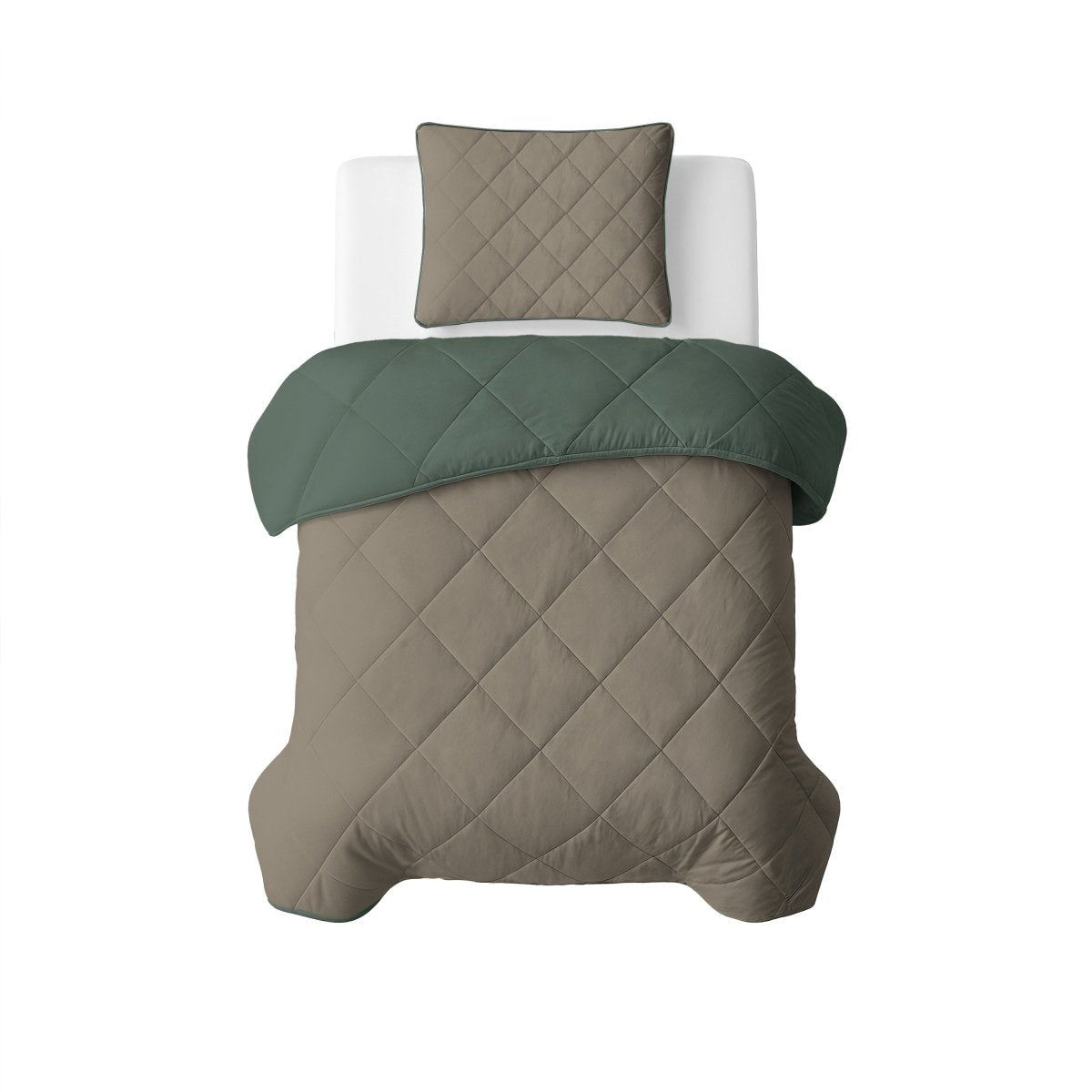 Microfibre Lazy Duvet Uni | Green/Taupe | King - 240cm (W) x 200cm (L) - The Bedding & Blankets Store