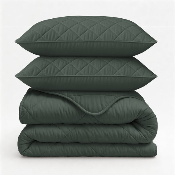 Microfibre Lazy Duvet Uni | Grey/Green | King - 240cm (W) x 200cm (L) - The Bedding & Blankets Store