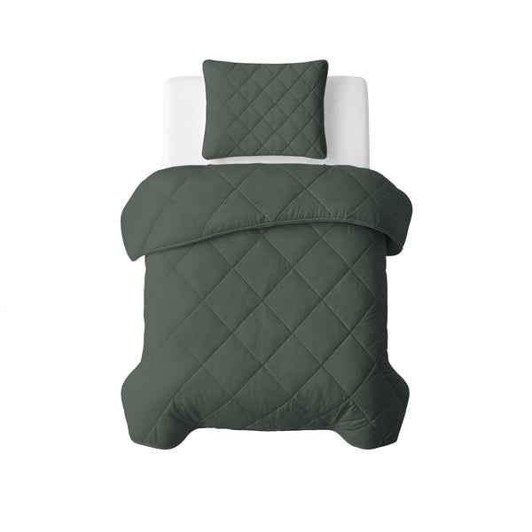 Microfibre Lazy Duvet Uni | Grey/Green | King - 240cm (W) x 200cm (L) - The Bedding & Blankets Store