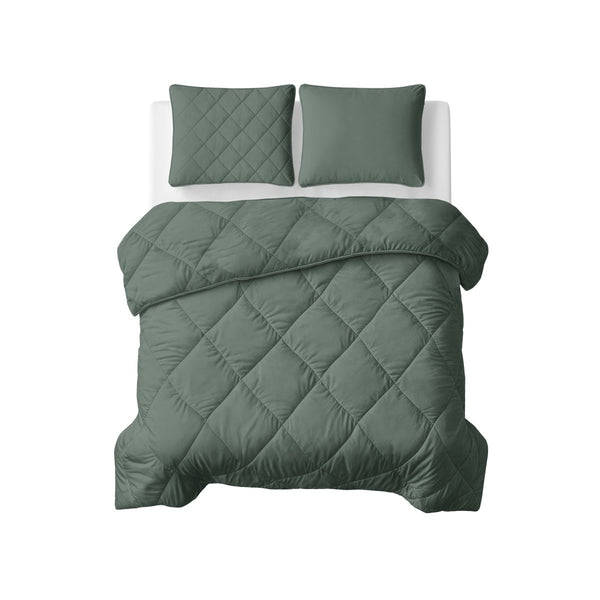 Microfibre Lazy Duvet Uni | Grey/Green | King - 240cm (W) x 200cm (L) - The Bedding & Blankets Store