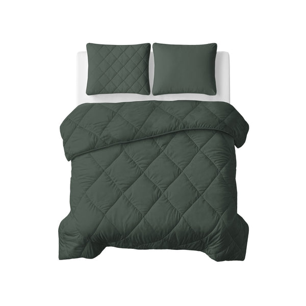 Microfibre Lazy Duvet Uni | Grey/Green | King - 240cm (W) x 200cm (L) - The Bedding & Blankets Store