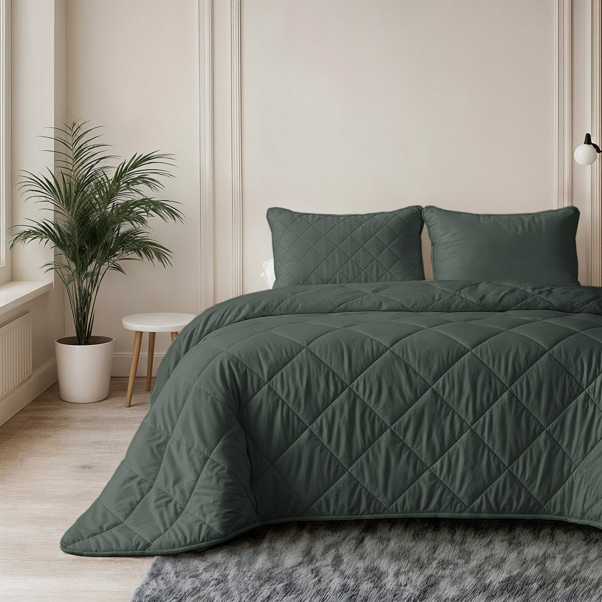 Microfibre Lazy Duvet Uni | Grey/Green | King - 240cm (W) x 200cm (L) - The Bedding & Blankets Store
