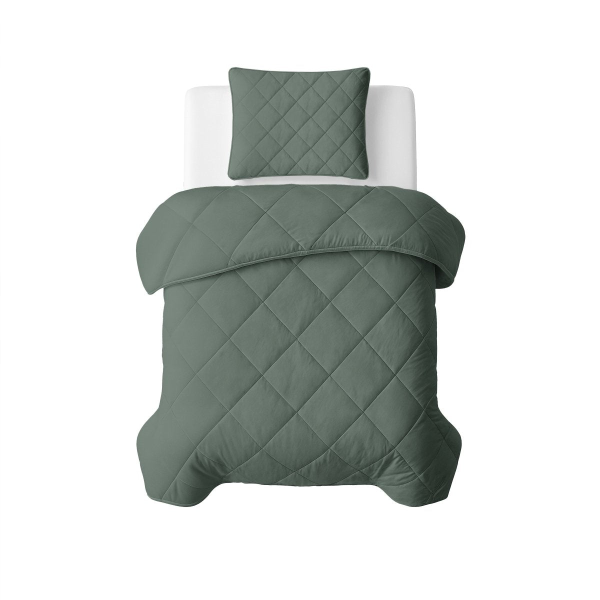 Microfibre Lazy Duvet Uni | Grey/Green | King - 240cm (W) x 200cm (L) - The Bedding & Blankets Store