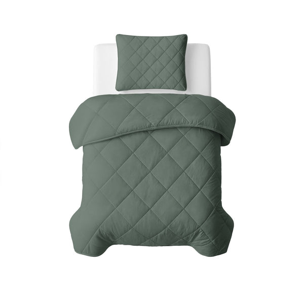 Microfibre Lazy Duvet Uni | Grey/Green | King - 240cm (W) x 200cm (L) - The Bedding & Blankets Store