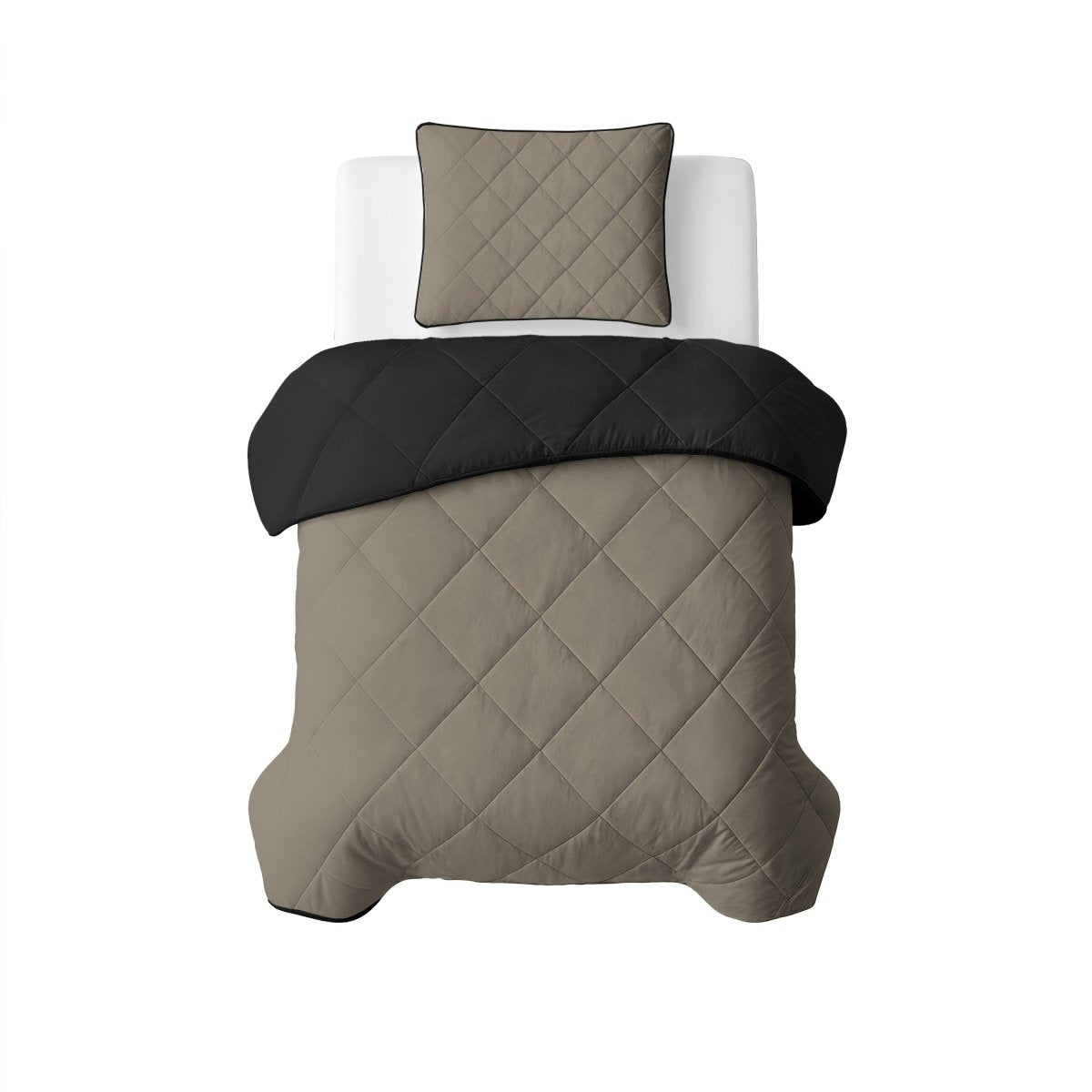 Microfibre Lazy Duvet Uni | Taupe/Black | King - 240cm (W) x 200cm (L) - The Bedding & Blankets Store