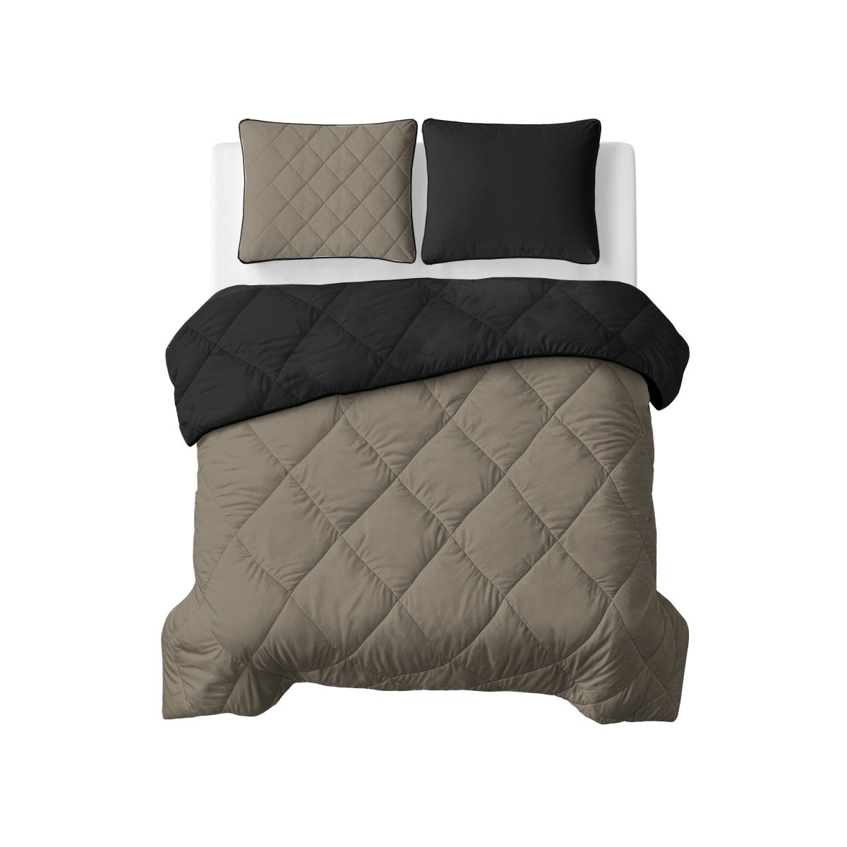 Microfibre Lazy Duvet Uni | Taupe/Black | King - 240cm (W) x 200cm (L) - The Bedding & Blankets Store