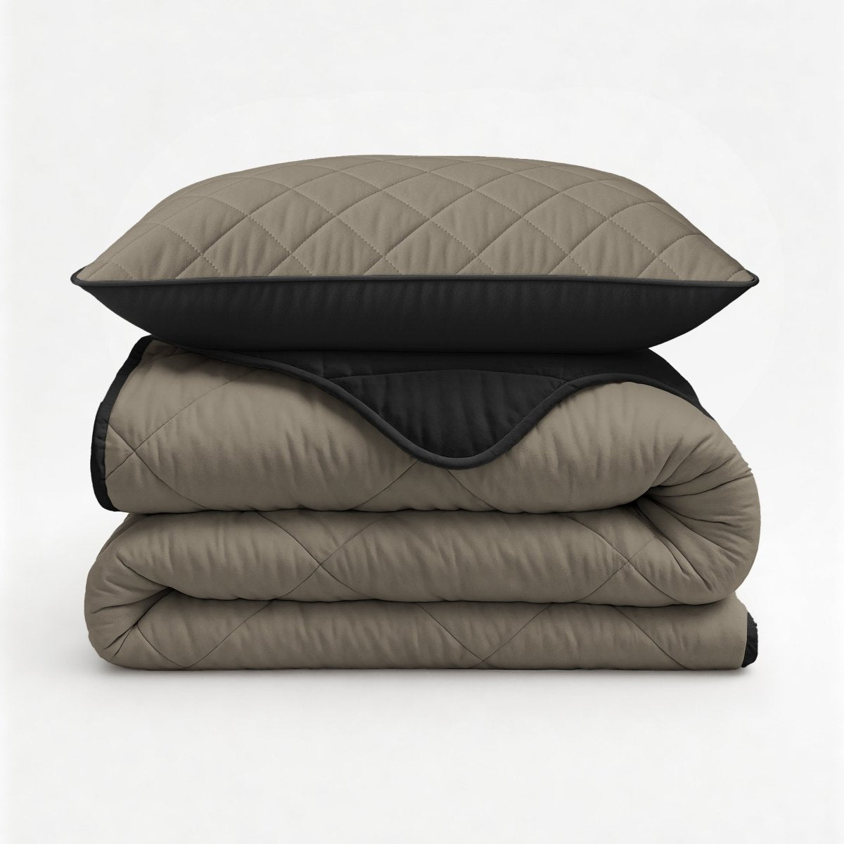 Microfibre Lazy Duvet Uni | Taupe/Black | King - 240cm (W) x 200cm (L) - The Bedding & Blankets Store