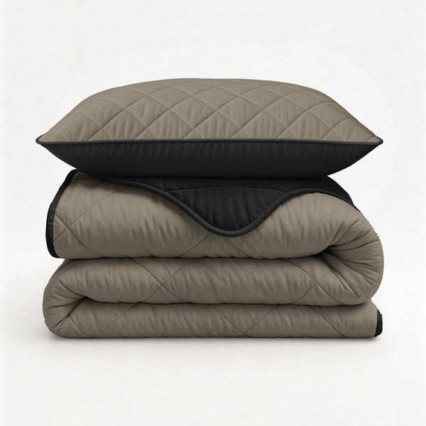 Microfibre Lazy Duvet Uni | Taupe/Black | King - 240cm (W) x 200cm (L) - The Bedding & Blankets Store