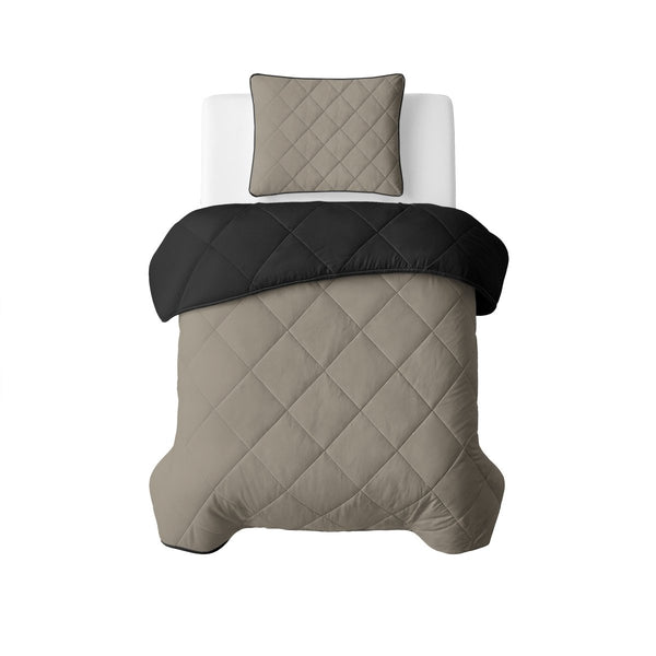 Microfibre Lazy Duvet Uni | Taupe/Black | King - 240cm (W) x 200cm (L) - The Bedding & Blankets Store