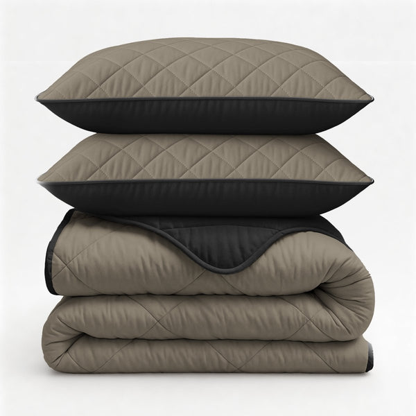 Microfibre Lazy Duvet Uni | Taupe/Black | King - 240cm (W) x 200cm (L) - The Bedding & Blankets Store