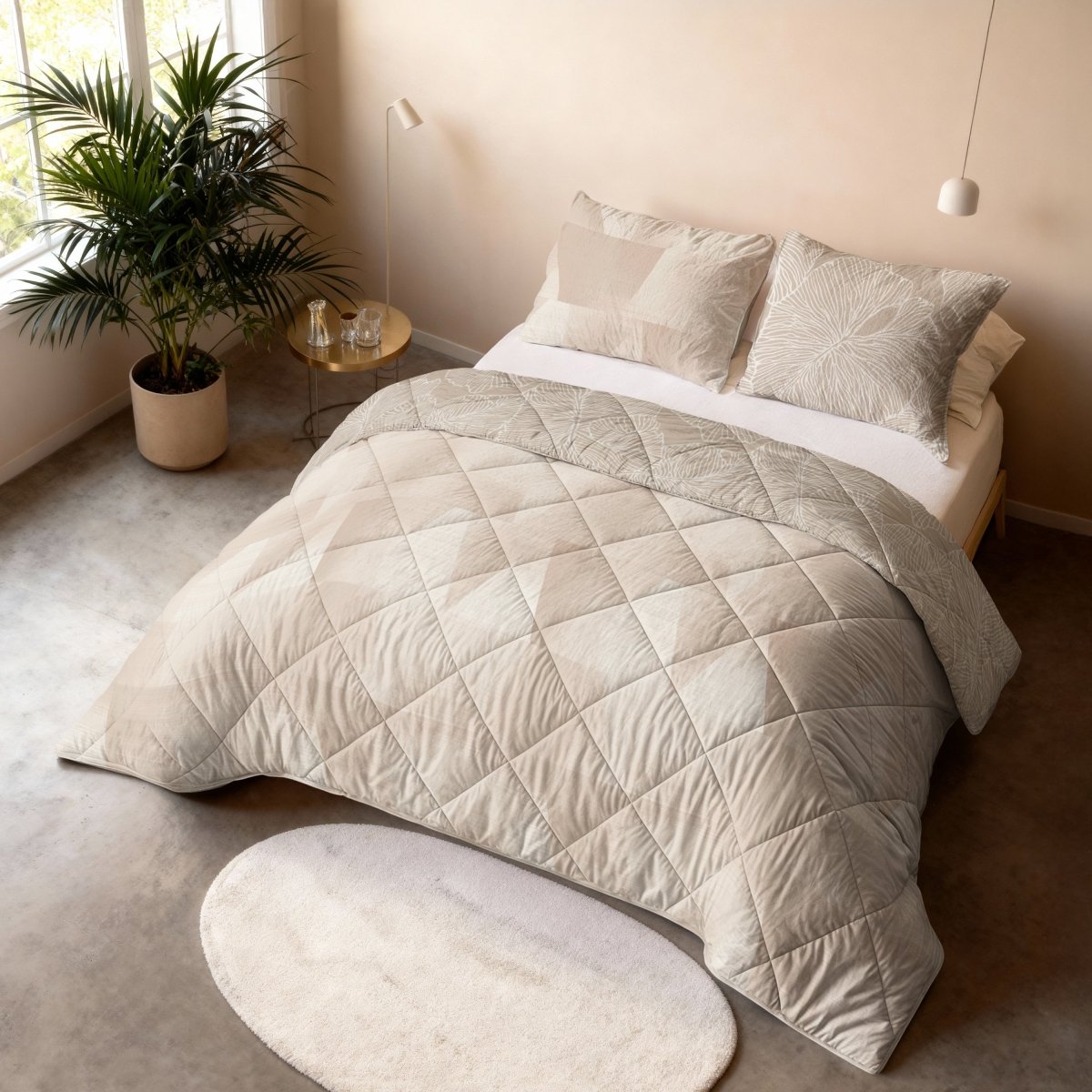 Microfibre Lazy Duvet Warm Triangles | Sand/Beige | King Long - 240cm (W) x 220cm (L) - The Bedding & Blankets Store