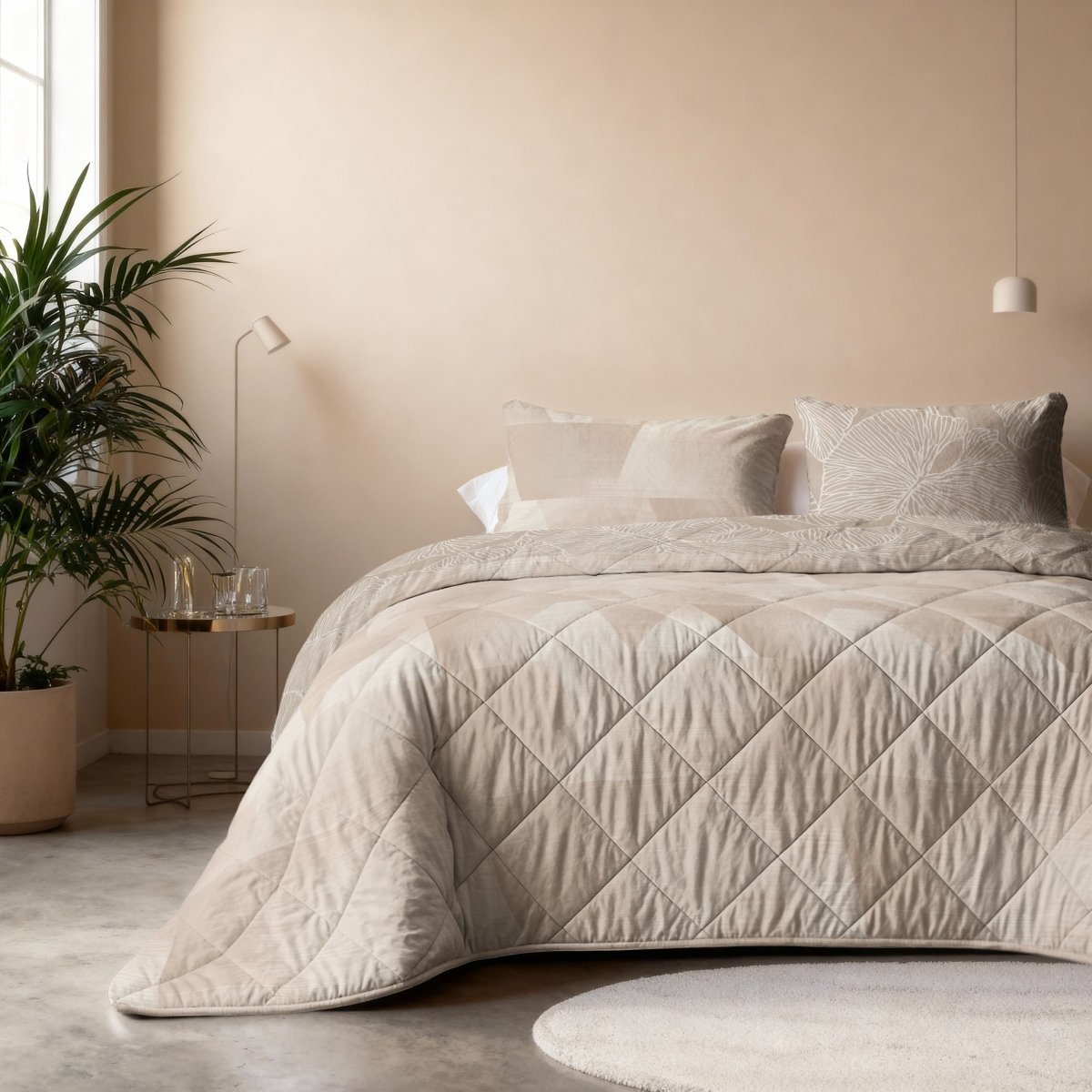 Microfibre Lazy Duvet Warm Triangles | Sand/Beige | King Long - 240cm (W) x 220cm (L) - The Bedding & Blankets Store