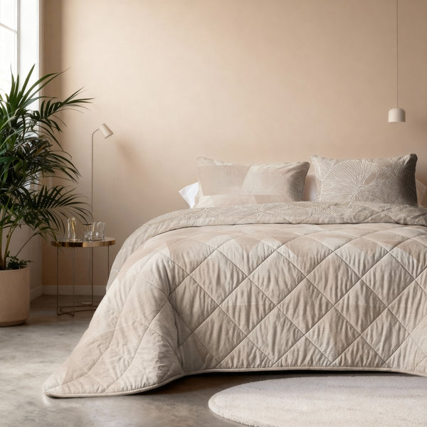 Microfibre Lazy Duvet Warm Triangles | Sand/Beige | King Long - 240cm (W) x 220cm (L) - The Bedding & Blankets Store