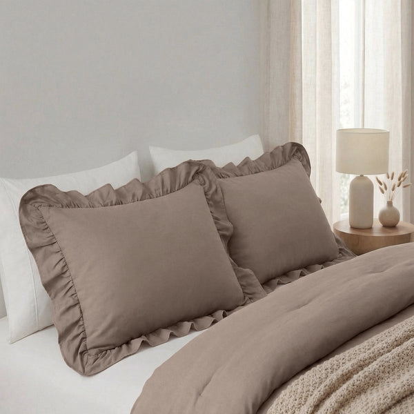 Microfibre Pillowcase Pair Ruffles | Taupe | 60cm x 70cm - The Bedding & Blankets Store
