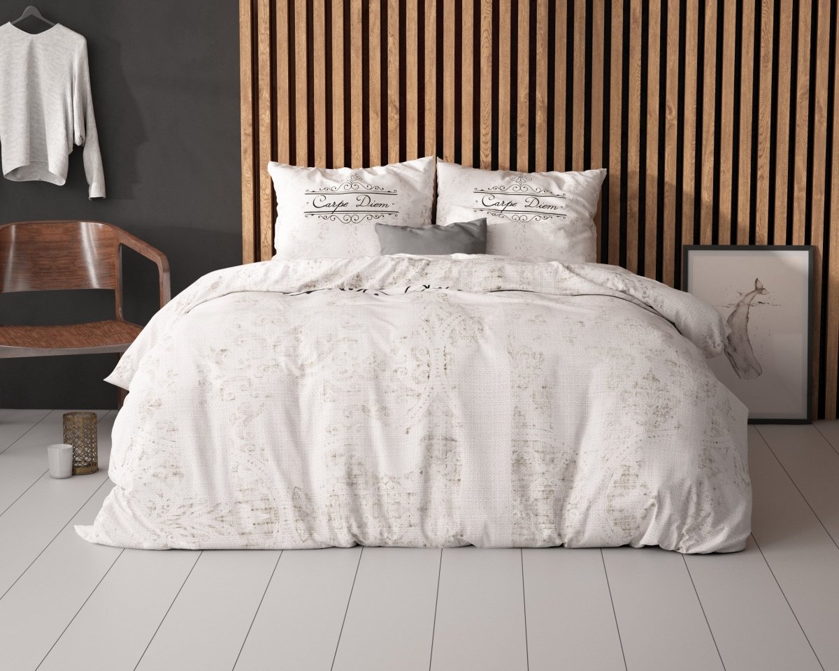 Micropercale Duvet Cover Set Carpe Diem 2 | Anthracite | Double - 200cm (W) x 200/220cm (L) - The Bedding & Blankets Store