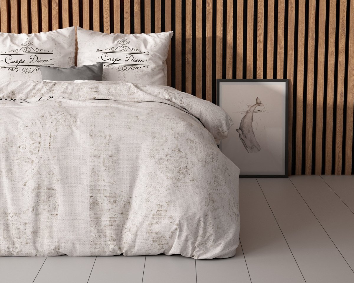Micropercale Duvet Cover Set Carpe Diem 2 | Anthracite | Double - 200cm (W) x 200/220cm (L) - The Bedding & Blankets Store