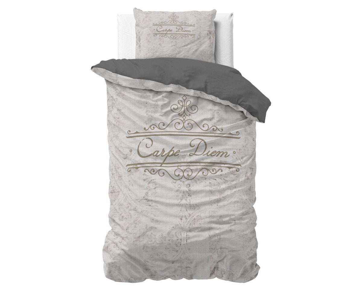 Micropercale Duvet Cover Set Carpe Diem 2 | Anthracite | Double - 200cm (W) x 200/220cm (L) - The Bedding & Blankets Store