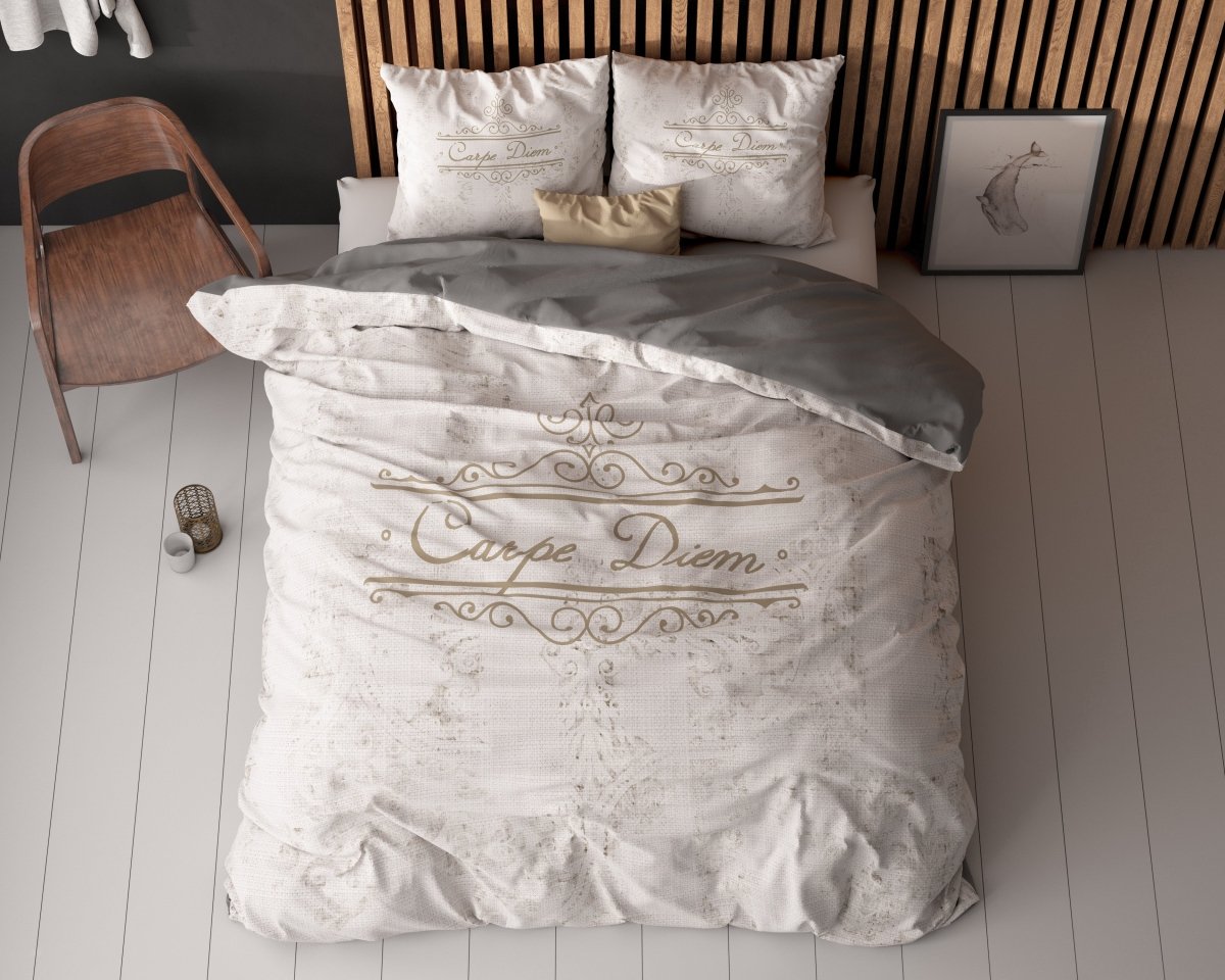 Micropercale Duvet Cover Set Carpe Diem 2 | Anthracite | Double - 200cm (W) x 200/220cm (L) - The Bedding & Blankets Store